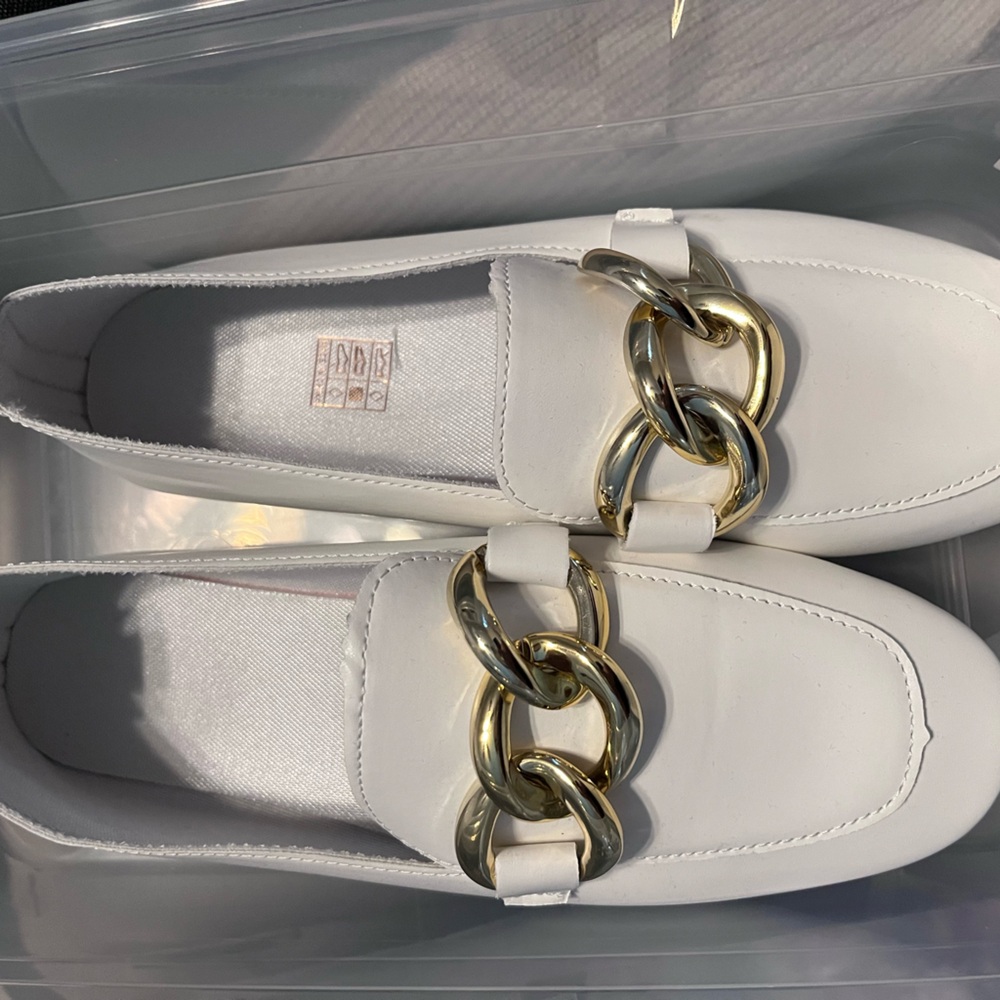 White Loafers with Gold Chain Link. New never Used